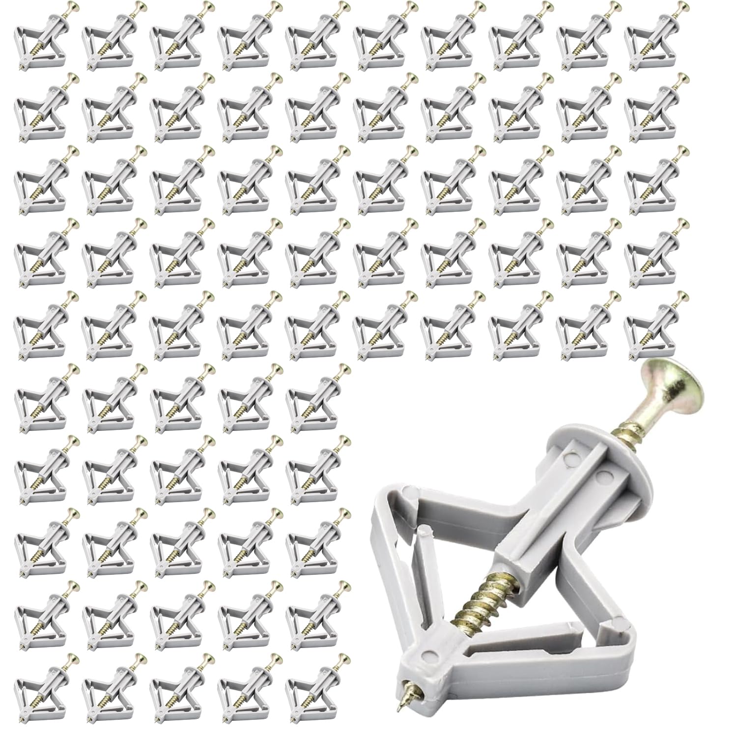 100 pcs Plasterboard fixings Set,Plasterboard wall plug,Plasterboard screws,50Plugs and 50Cold Rolled Steel Screws, Anti Rotational Expansion Tubes for Secure Fixing, Ideal for TVs and More