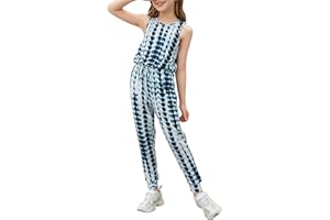 GORLYA Girl's Sleeveless Solid Casual Jumpsuit Rompers Harem Pants Outfits for 4-14T