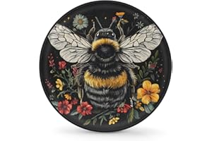 CFPOLAR Spare Tire Cover Bee and Flowers Wheel Covers Protectors Waterproof Dust-Proof Universal Fit Trailer, RV, SUV and Many Vehicle 15 Inch
