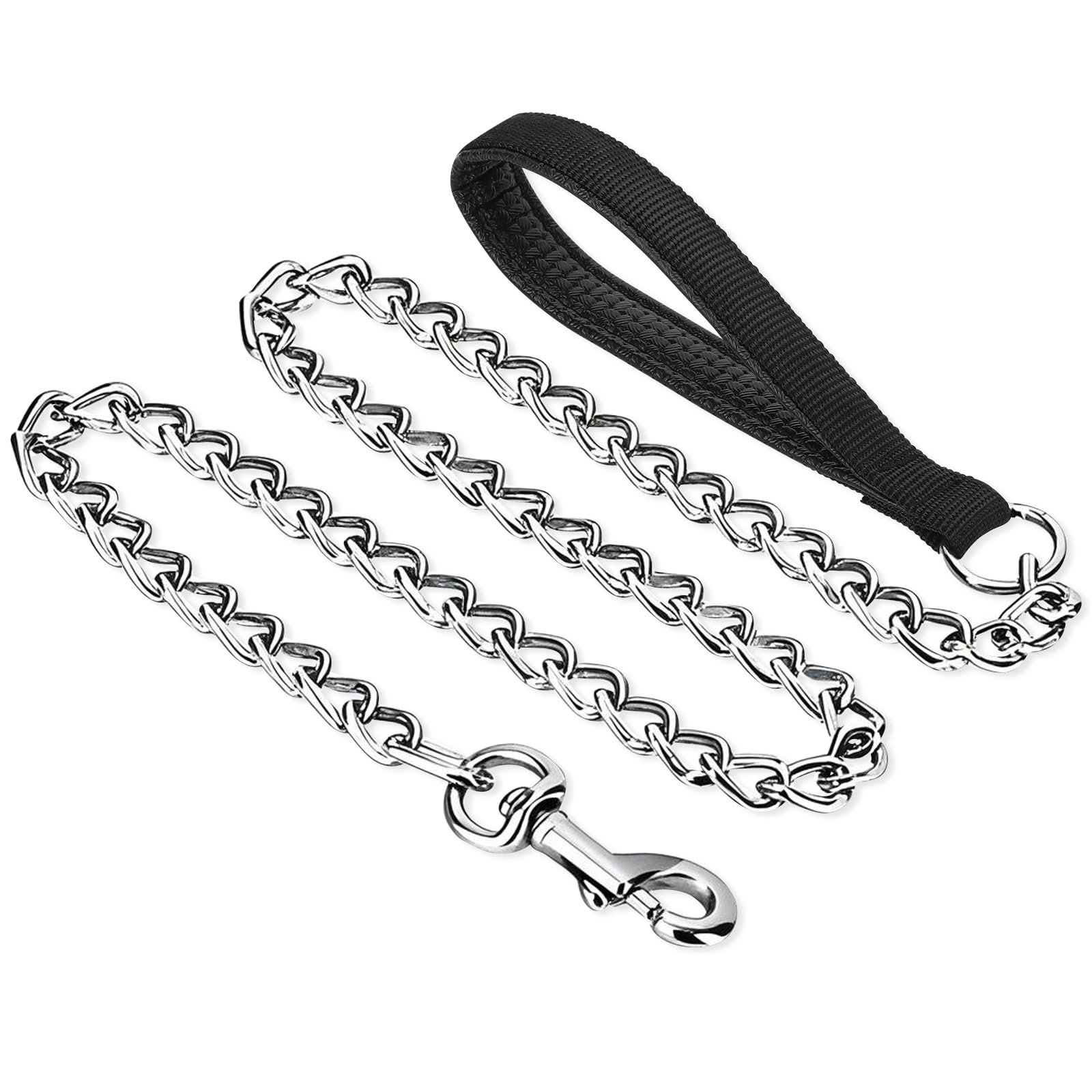 HAPPY HACHI Dog Chain Lead 1.2m Metal Heavy Duty Chew Proof Leash, Dog Training Leash with Nylon Soft Padded Handle(Black, S-Width 0.2 cm)