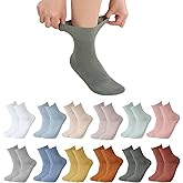 Hercicy 12 Pair Socks for Women Men Diabetic Colorful Non Binding Socks Cotton Ankle Loose Socks Crew Socks Comfortably Soft, deodorant, Moisture Wicking Cotton