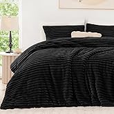 EXQ Home Fluffy Comforter Set Twin Size - Super Soft Faux Fur Stripe Jacquard Comforter 2 Pieces, Black Fleece Bedding Set,Winter Warm Bed Set,1 Comforter with 1 Pillowcase