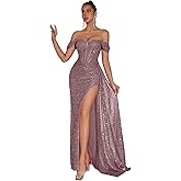 Evening Gowns Formal Dresses for Women Sequin Tulle Wedding Guest Cocktail Party Sexy Off Shoulder Floor Length Prom Dress