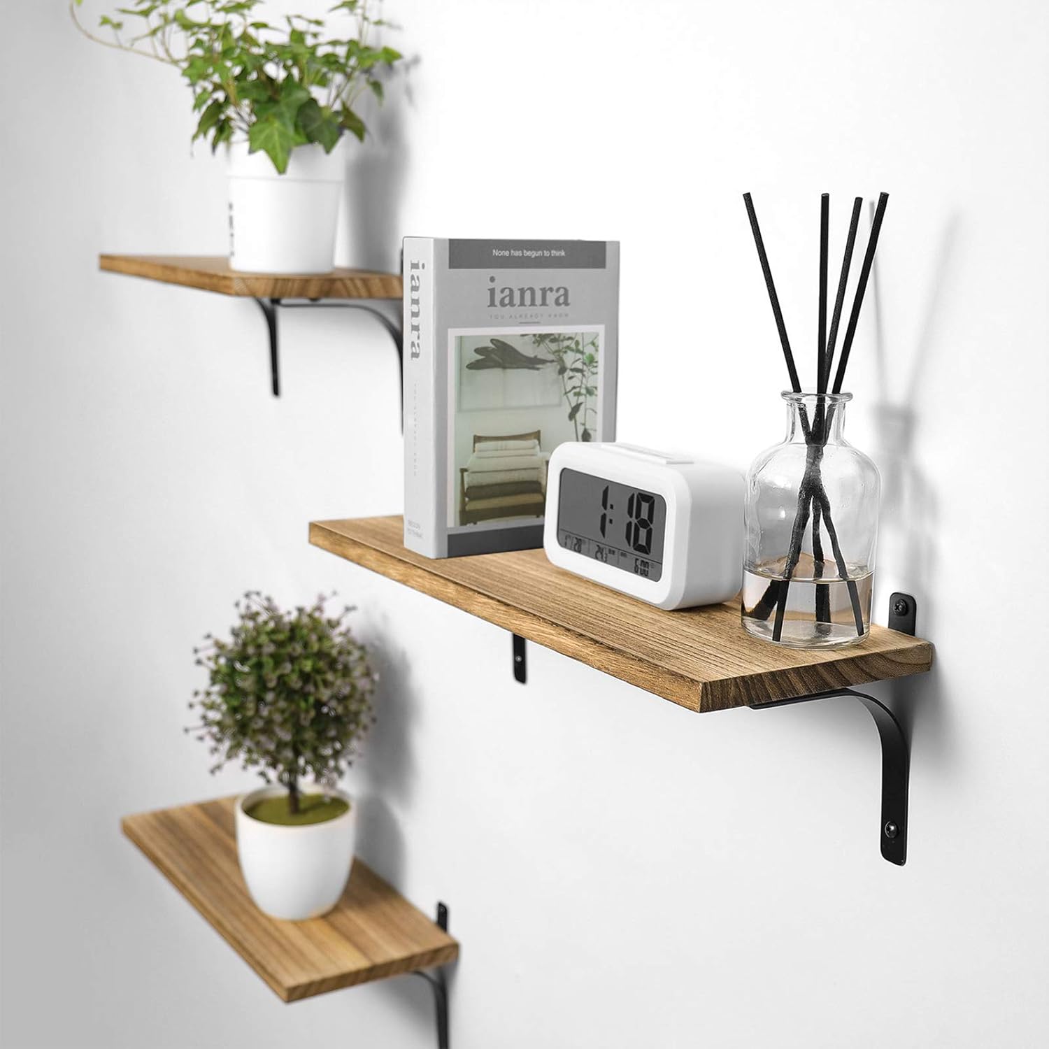 Ophanie Floating Shelves Wall Mounted, Rustic Wood Wall Storage Shelves for Home Decor Bedroom, Living Room, Bathroom, Kitchen, Office, Set of 3: Furniture & Decor