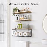 Pipishell Paulownia Wood Floating Shelves with Wire Basket Set of 3 Natural view 4