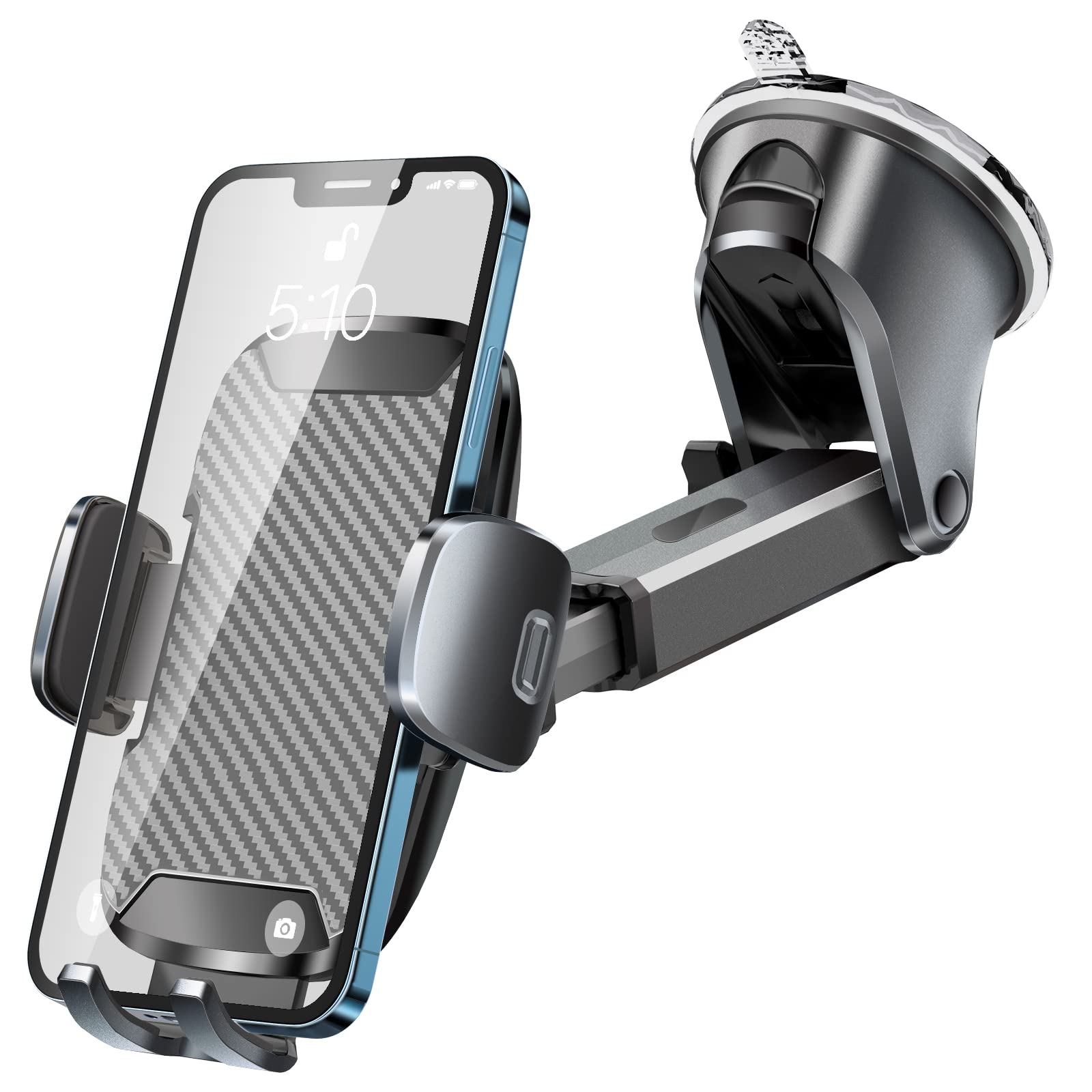 Tsryrlr Phone Holder Mount for Car [Strong Suction] Hands-Free Universal Cell Phone Mounts for Dashboard/Windshield, 360° Rotation Extendable Mobile Car Holder for Smartphones