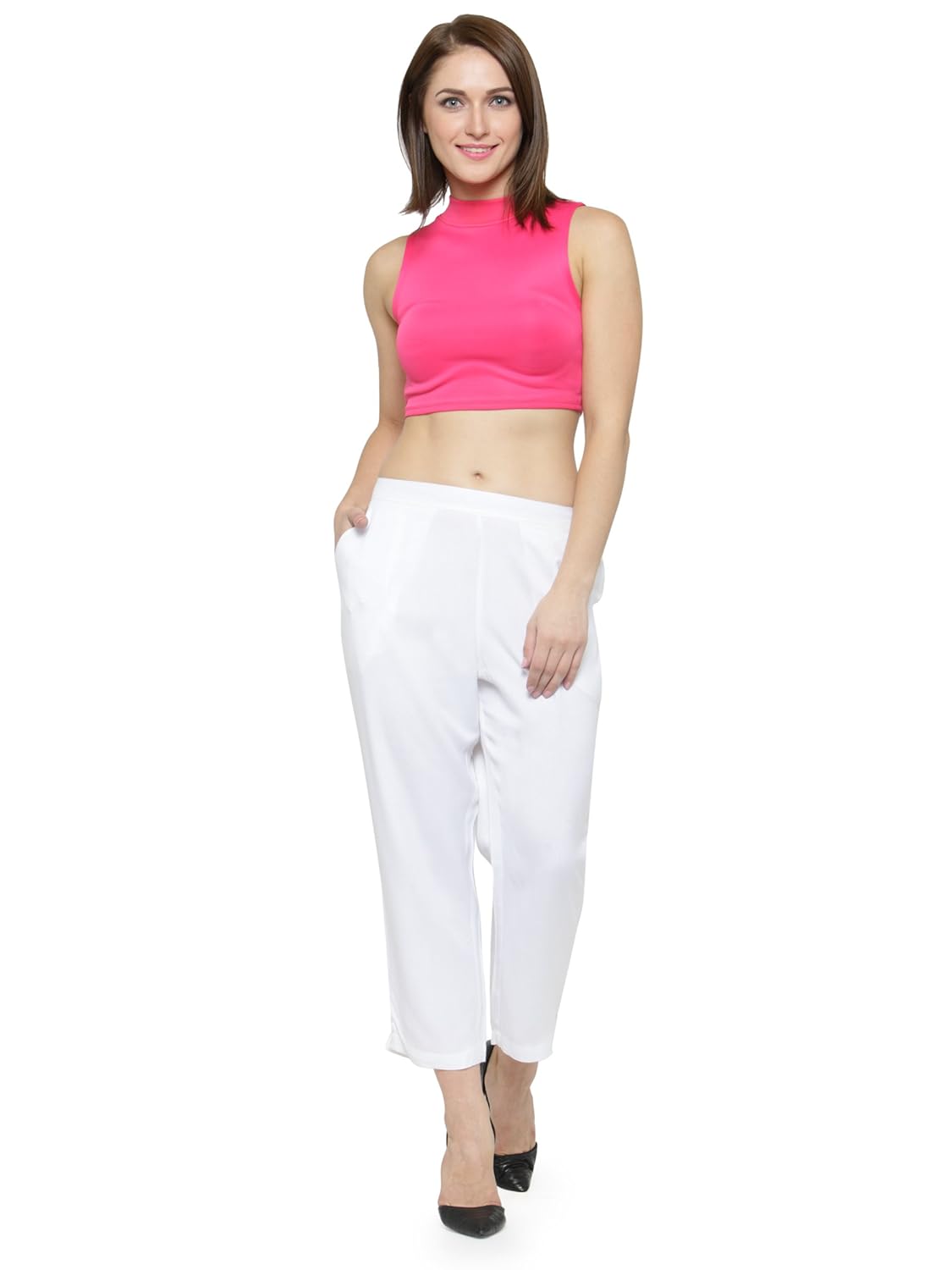 laabha women's rayon off-white color ankle length trouser