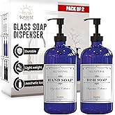 Sunrise Premium 16 OZ Cobalt Blue Glass Soap Dispenser with Pump 2 Pack, Hand and Dish Soap Dispenser Set for Bathroom and Kitchen Sink with 6 Waterproof Labels