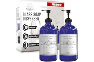 Sunrise Premium 16 OZ Cobalt Blue Glass Soap Dispenser with Pump 2 Pack, Hand and Dish Soap Dispenser Set for Bathroom and Kitchen Sink with 6 Waterproof Labels