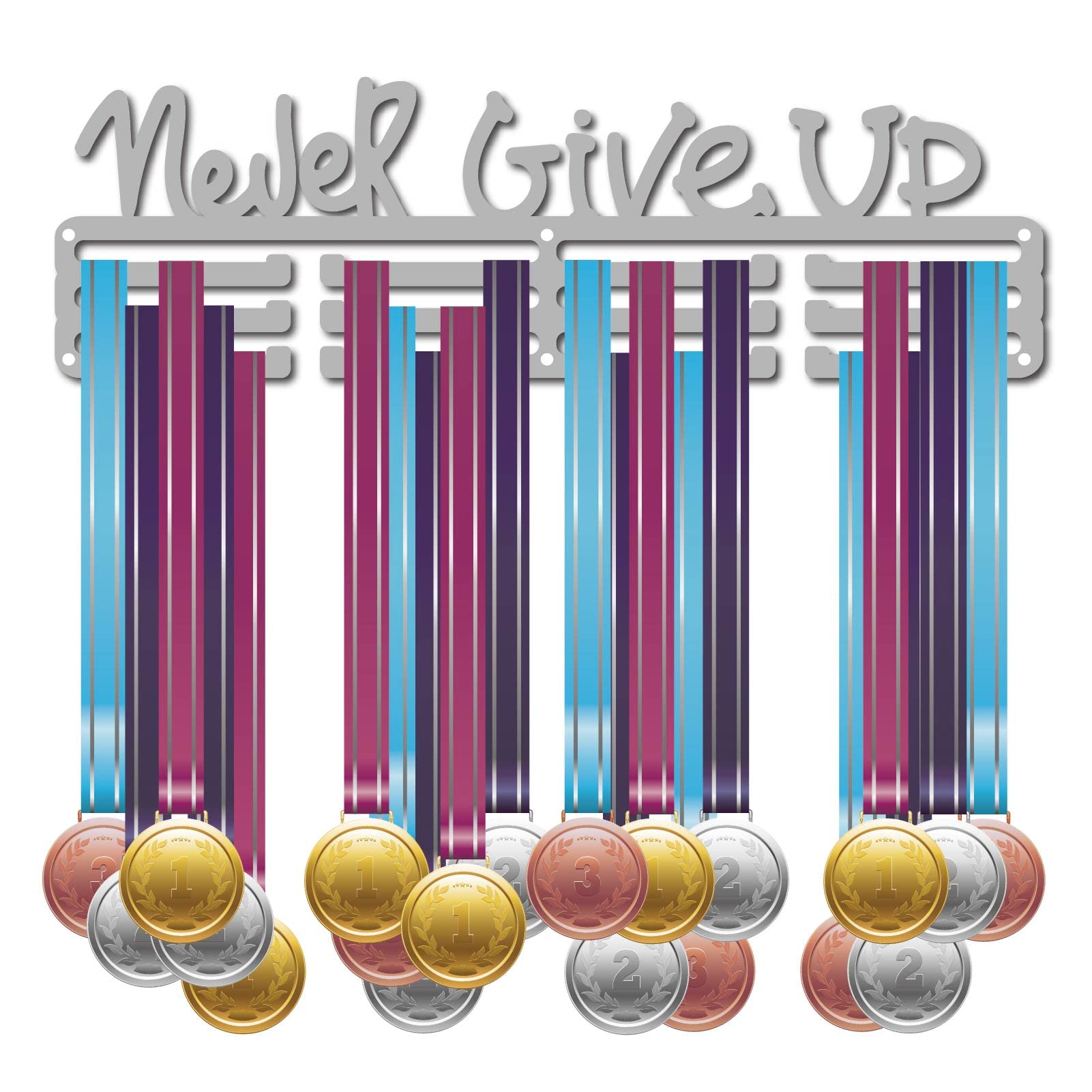 CREATCABIN Medal Holder Never Give Up Sport Display Hanger Rack Awards Metal Lanyard Holder Sturdy Wall Mounted Swimmer Runner Athletes Players Gymnastics Gift Over 60 Medals