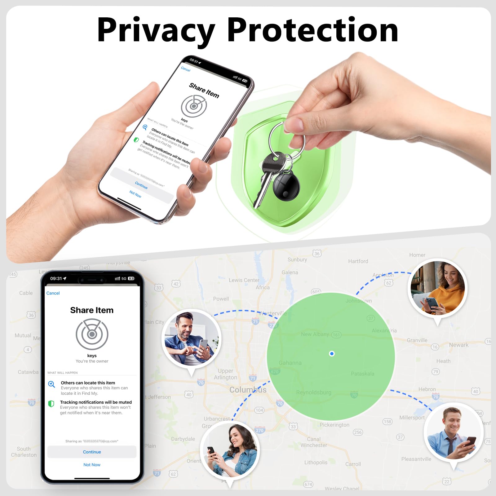 Smart Tracker Tag 4er Pack, Schlüssel Finder Kompatibel mit Apple Find My APP (nur iOS), IP68 wasserdicht, Austauschbarer Akku, Bluetooth Key Finder für Gepäck/Taschen/Koffer/Brieftasche 6