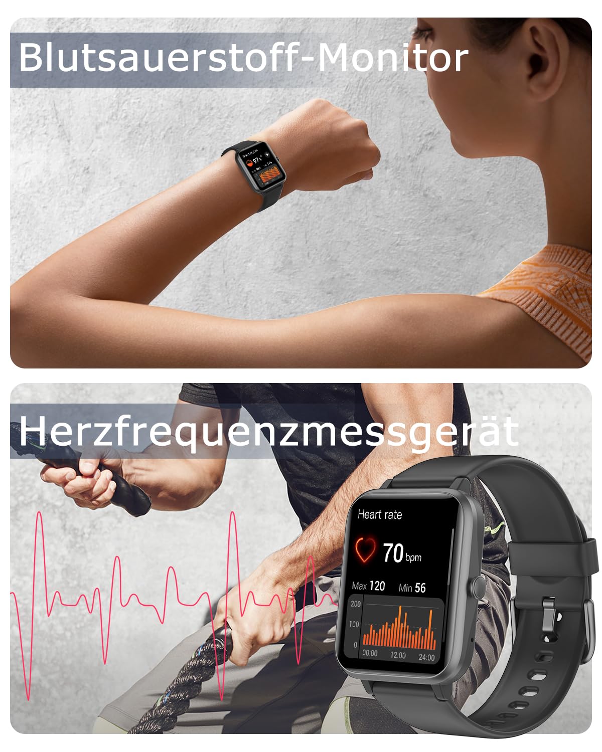 GRV Smartwatch Damen Herren mit Telefonfunktion,1.85" HD Fitnessuhr mit 24/7 SpO2 Herzfrequenz Schlafmonitor Schrittzähler KI-Sprachsteuerung 100+ Sportmodi,IP68 Wasserdicht für iOS Android Handy 4