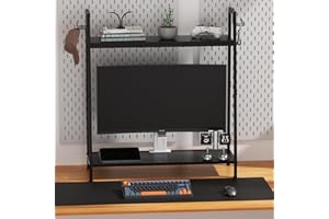 Luplom Desktop Organizer, 2 Tier Desk Hutch Top Only Wood Desk Organizer Shelf Adjustable Computer Desktop Hutch Dorm Desktop Bookshelf Desktop Shelves & Office Shelves, Black