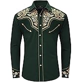 SALVAJE OESTE Western Embroidered Cowboy Shirts for Men, Casual Button Down Long Sleeve Shirt with Floral Design