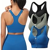 Zip Front Sports Bras for Women Adjustable Racerback Medium Support Bras Padded Post-Surgery Bras Seamless Yoga Athletic Bra