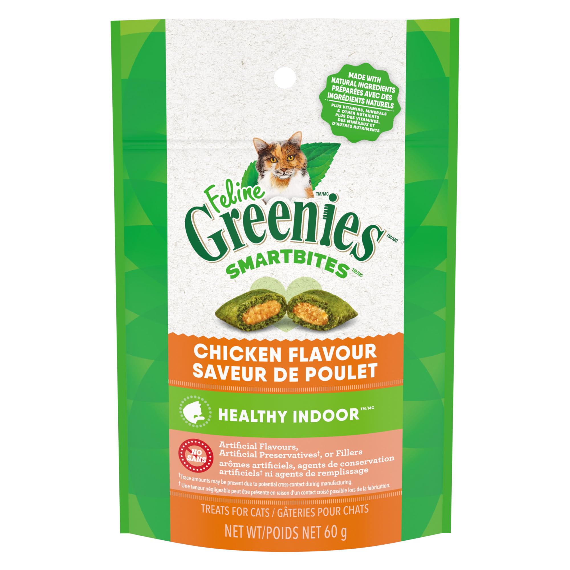 Greenies Feline Smartbites Healthy Indoor Cat Treats, Chicken Flavor, 2.1 oz. Pack
