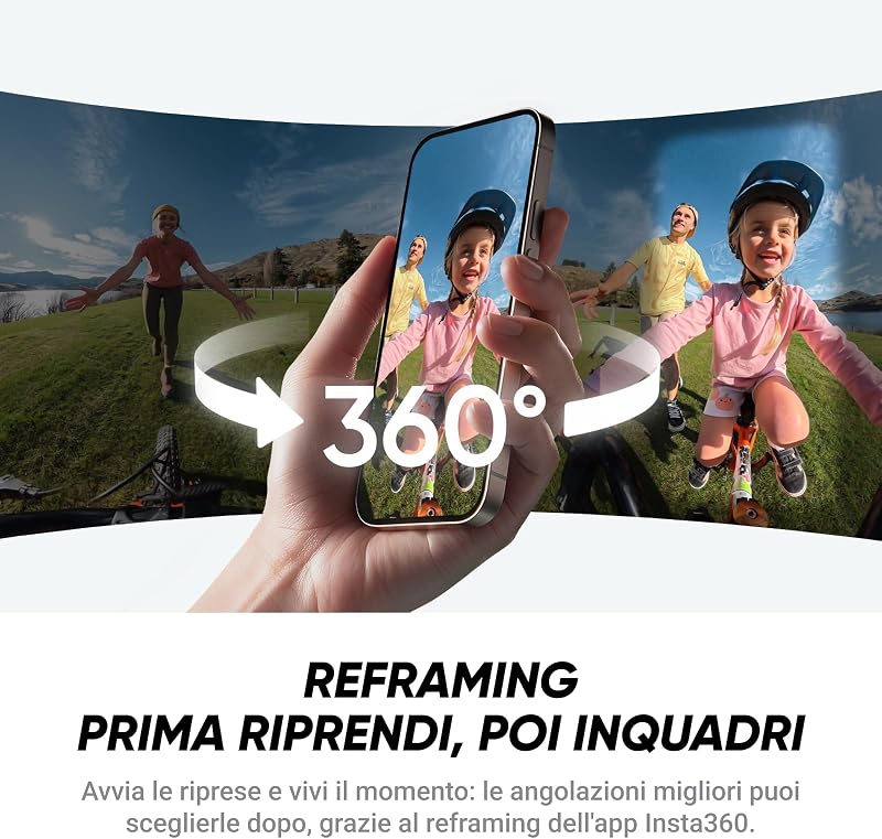 X4 Air, Videocamera 8K 360 leggera 165g, Selfie stick Invisibile, lenti sostituibili, cover antivento integrata, prima registri poi inquadri, Pack Starter