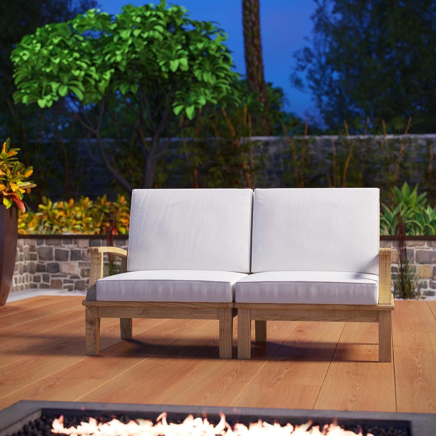 Amazon Com Modway Eei 1822 Nat Whi Set Marina Premium Grade A Teak Wood Outdoor Patio Furniture Set 2 Piece Natural White Garden Outdoor