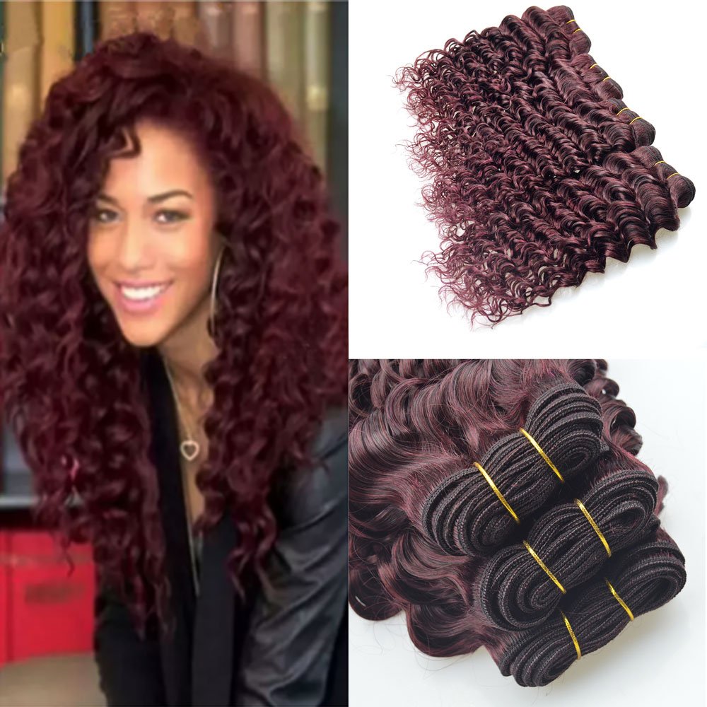Amazon Com Peruvian Deep Wave Curly Hair Burgundy Weave 3