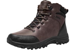 CARENURSE Mens Snow Boots Winter Warm Fur Lined Shoes Non-Slip Insulated Hiking Boot