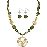 Jules D. Multi Round Circle Pendant Necklace and Earrings Set Strand Colorful Beads Statement Necklaces Fashion Costume Jewelry