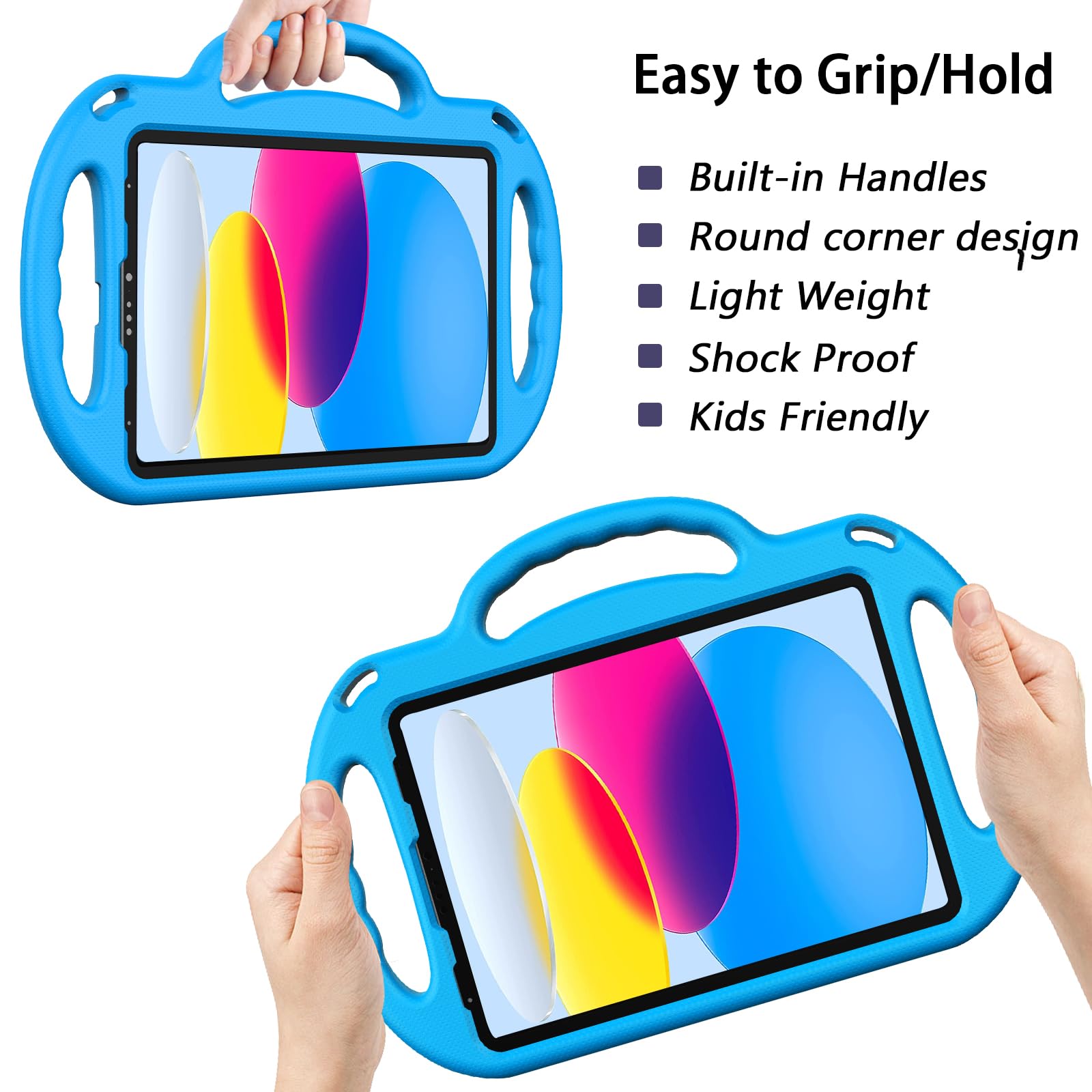 LTROP Kids Case for iPad A16 11th Generation (11-inch,2025)/ 10th Generation (10.9 Inch,2022)/ Air 5th/ 4th Gen 10.9” with Shoulder Strap, Shockproof Lightweight Handle Stand Child Bumper Case, Blue