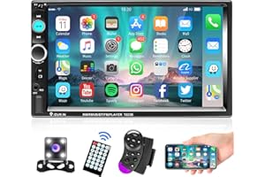 RIMOODY Double Din Car Stereo with Bluetooth and Backup Camera 7 inch HD Touchscreen Multimedia Car Audio Receivers Support FM USB TF Card AUX-in Mirror Link+Remote Control+Wireless Steering Wheel Control