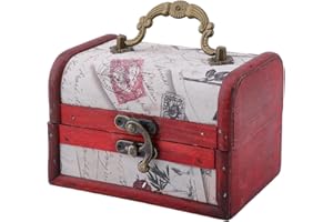 CALFOVERA Mini Vintage Wooden Jewelry Stroage Cases Retro Pirate Treasure Chest Keepsake Box Small European Decorative PU Leather Treasure Box with Handle for Jewelry Pearl Trinkets Birthday Gifts