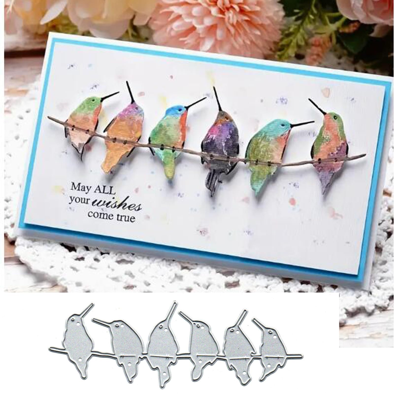 Row of Singing Hummingbirds Metal Die Cuts for Card Making,Spring Bird Card Cutting Dies Cut Stencils DIY Scrapbooking Album Decorative Embossing Paper Card Embossing Craft