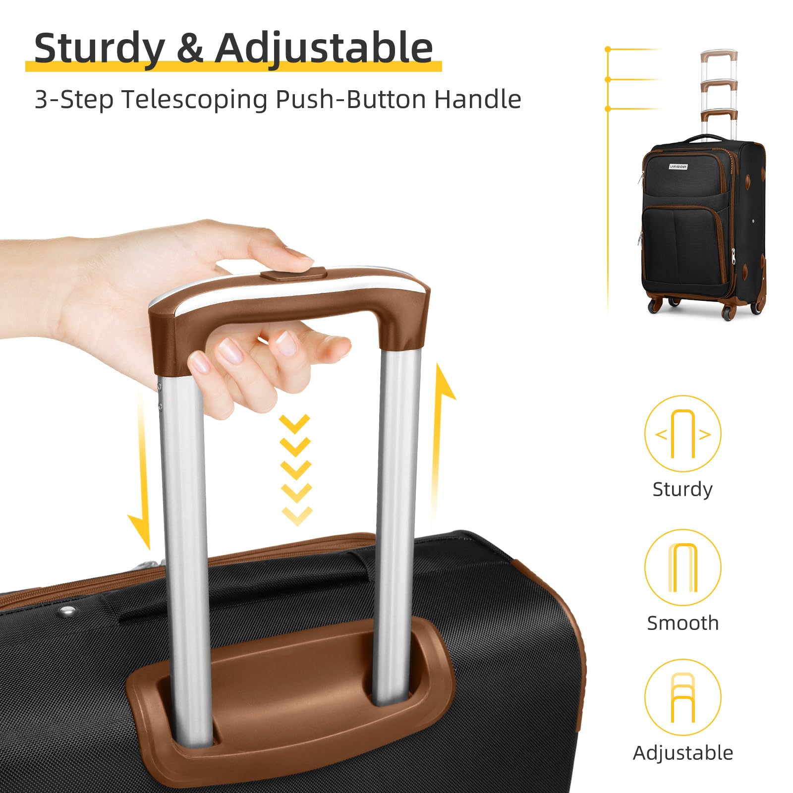 LARVENDER Luggage Sets 5 Piece Softside Expandable Suitcases Set with Spinner Wheels TSA Lock, Lightweight Soft Shell Rolling Travel Luggage Set Clearance for Men and Women, Black Brown