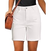 luvamia Jean Shorts for Women High Waisted Trendy Causal Summer Fold Hem Stretchy Long Denim Shorts 7 Inch Inseam