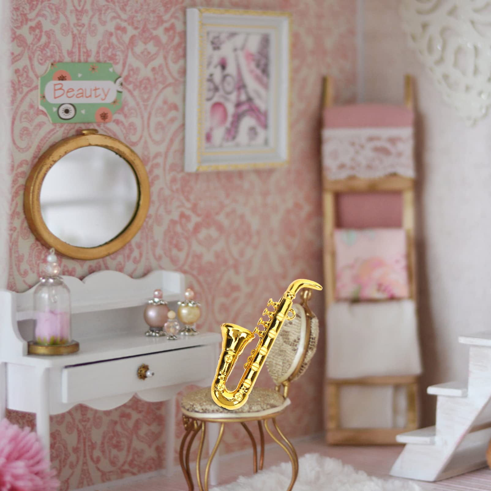 Kisangel Kisangel 10Pcs Miniature Musical Instruments for Dollhouse Decor Golden Saxophone Ornaments for Christmas Tree and Home Decoration