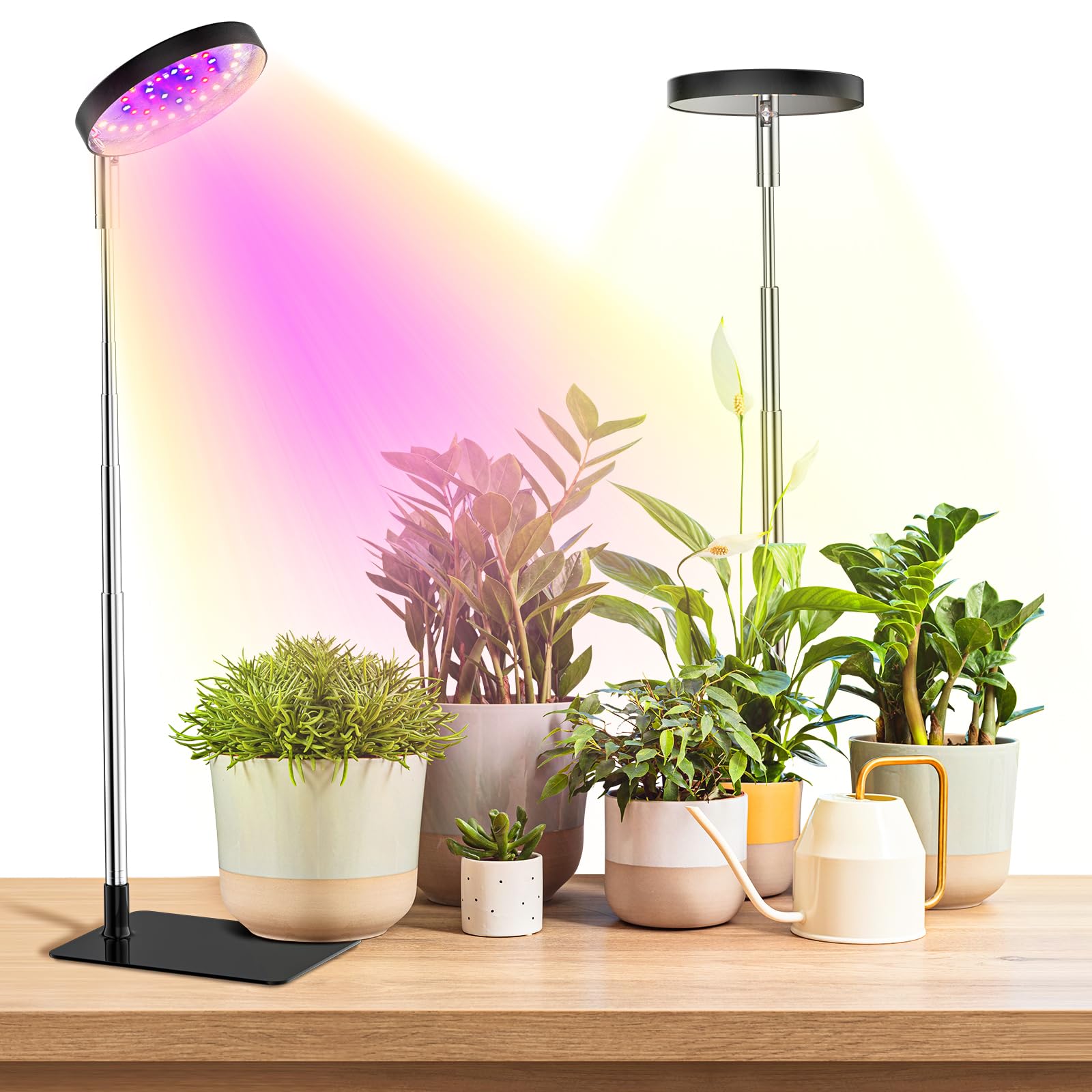 YUYMIKA Grow Lights for Indoor Plants Full Spectrum, 48 LEDs Plant Grow Light with Detachable Base, 3 Optional Spectrums, Height Adjustable, 3/9/12Hrs, 10 Brightness (Black-2 Pack)