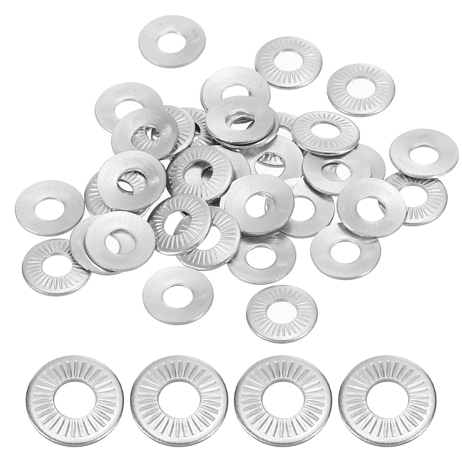 PATIKIL 304 Stainless Steel Flat Washers, 200 Pack M3x8mm Belleville Spring Disc Washer Conical Knurled Metric Gasket for Automotive Industrial Construction