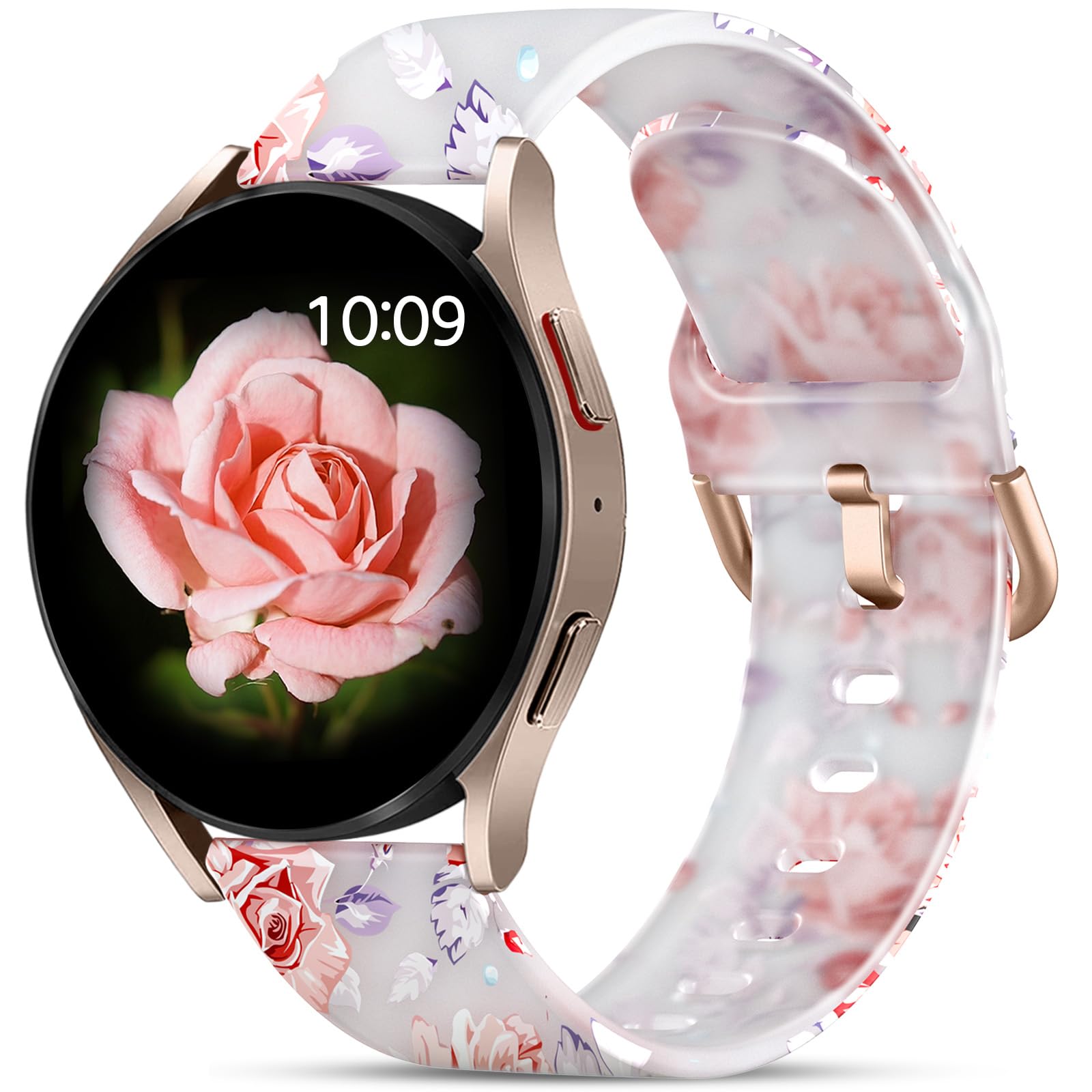 GEAK Compatible with Samsung Galaxy Watch Bands 7 6 5 4 FE/Galaxy Watch 7 6 5 4 Bands 40mm 44mm, 20mm Silicone Band for Galaxy Watch 5 pro/Watch 4 6 Classic 42mm 46mm 43mm 47mm Women Pink Flower