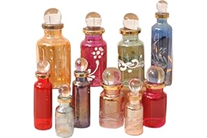 CRAFTSOFEGYPT Egyptian Perfume bottles, Empty Glass Mini Bottles for Perfume, Essential Oils or Potion - Set of 10 Decorative Small Vials, Each 2" High (5cm), Assorted Colors