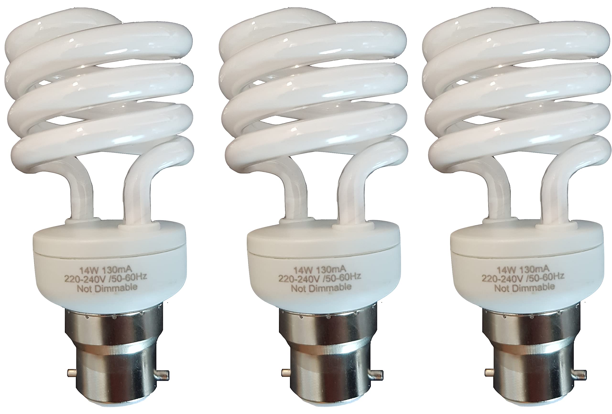 BC B22 CFL Full Spiral - Energy Saving Light Bulbs - 14W = 70 Watt - (Pack of 3) - 2700k Warm White Light Bulbs Large Bayonet [Energy Class A]
