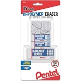 Pentel Hi-Polymer Eraser White Assorted Pack, 15 Pack