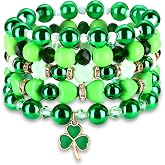 BSJELL 5 Pack Beaded Bracelet Stackable Christmas Thanksgiving St. Patrick&rsquo;s Day Valentine's Day Beaded Stretch Bracelet Holiday Charm Bracelets Festive Jewelry Gifts for Women