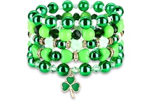 BSJELL 5 Pack Beaded Bracelet Stackable Christmas Thanksgiving St. Patrick’s Day Valentine's Day Beaded Stretch Bracelet Holiday Charm Bracelets Festive Jewelry Gifts for Women