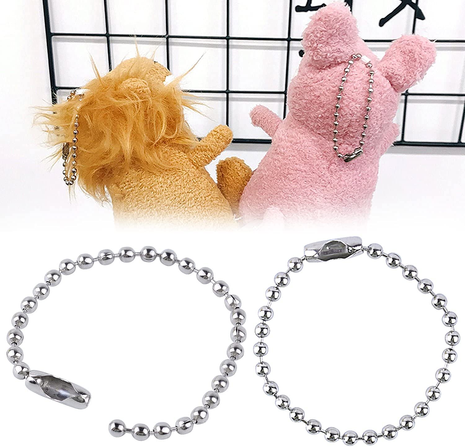 H&W 100pcs 4 inch Bead Chains Connector Clasp, Stainless Steel Ball Chain Keychain Tag Key Rings,1/10 inch Diameter Adjustable Antiqued Metal Bead Steel Chain for Jewelry Finding Making Accessories