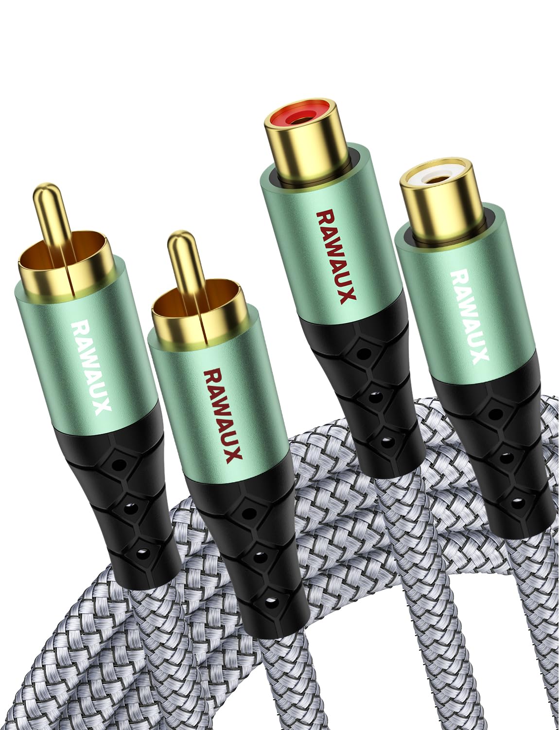 RAWAUX 2 RCA Extension Cable 3m, Subwoofer Cable 2 RCA Male to Female Nylon Braid Stereo Audio Adapter for Speaker, Amplifier, Home Cinema, TV and HiFi System