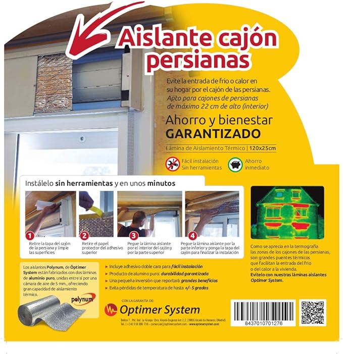 Aislante Cajon Persianas - 1,2 x 0,25 mts Optim Home - Polynum (Aluminio): Amazon.es: Hogar