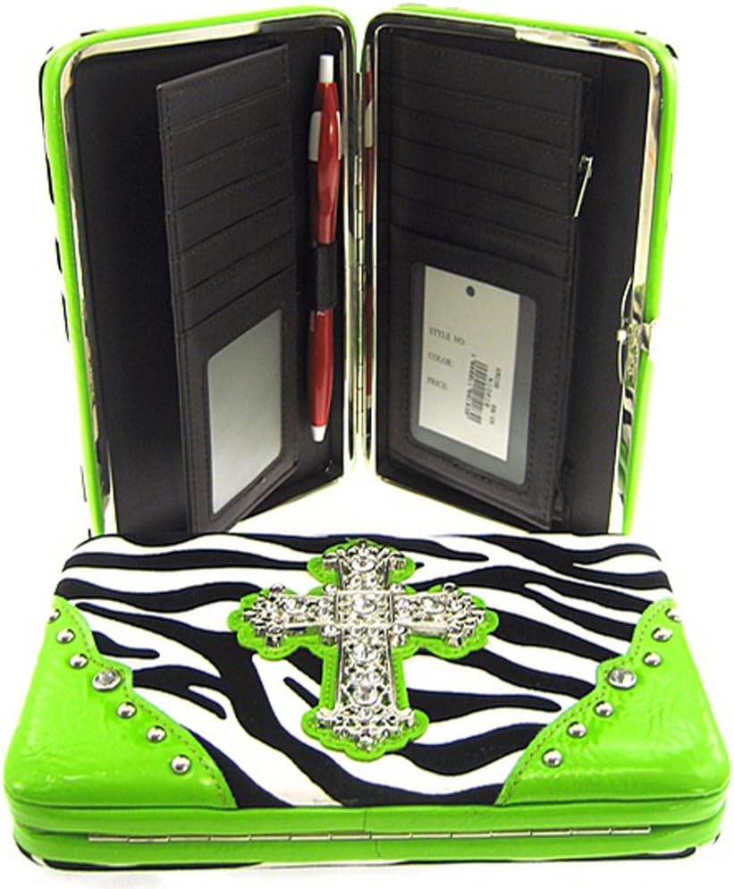 Gorgeous! Soft Zebra Rhinestone Cross Flat Wallet Clutch Purse