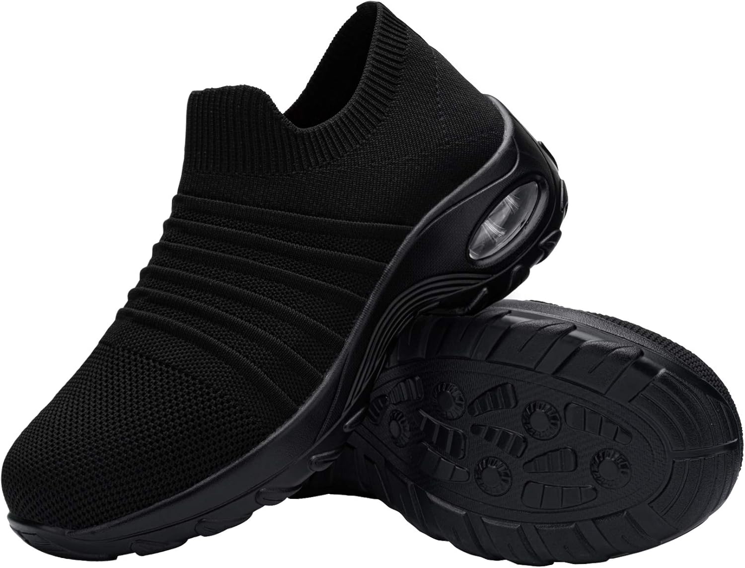 | DYKHMILY Slip on Steel Toe Shoes for Women Lightweight Safety Shoes Walking Air Cushion Lady Slip Resistant Platform Work Sneakers Breathable(7.5, Black, D91880) | Shoes