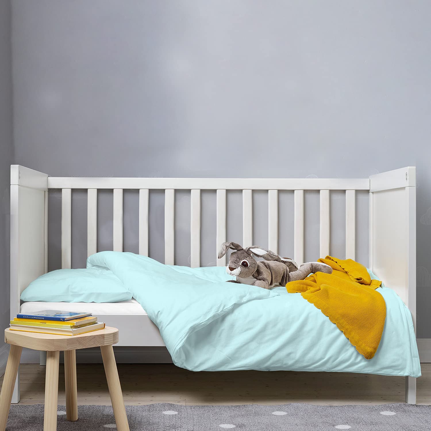 Pizuna 100% Cotton Crib Duvet Cover Ice Aqua, 400 Thread Count Long Staple Cotton Duvet Cover 100x135 cm, Soft Sateen Weave Toddler Bedding Set Include 1 Duvet Cover And 1 Baby Pillow Case — image 1