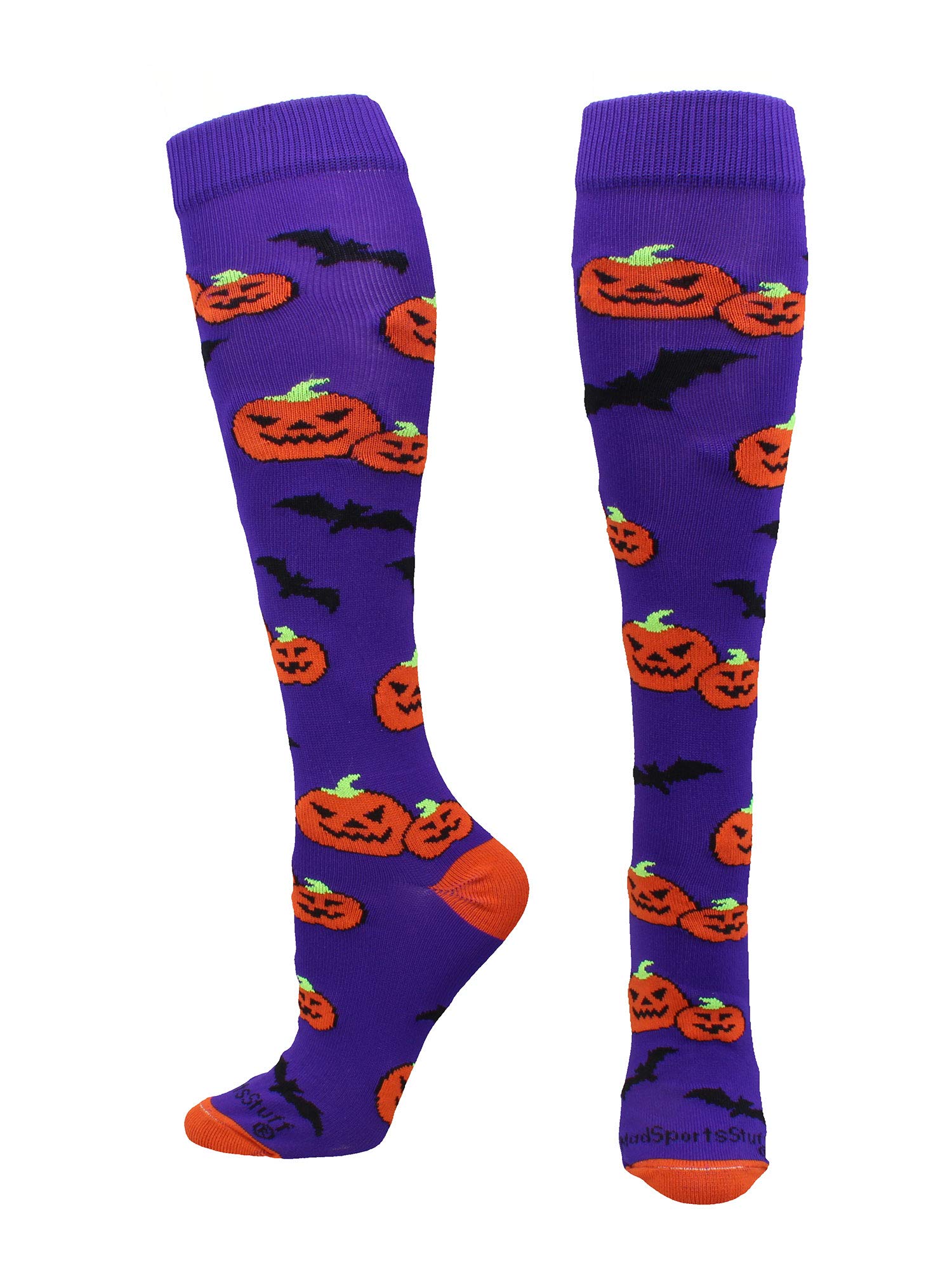 MadSportsStuff Calcetines de Halloween Calabazas y Murciélagos (morado/naranja, pequeño)