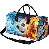 Jiaoprinted Soccer Gym Bag Lightweight Sport Duffel for Workout Overnight Travel Weekender Cool Soccer Water Fire Tote Bag
