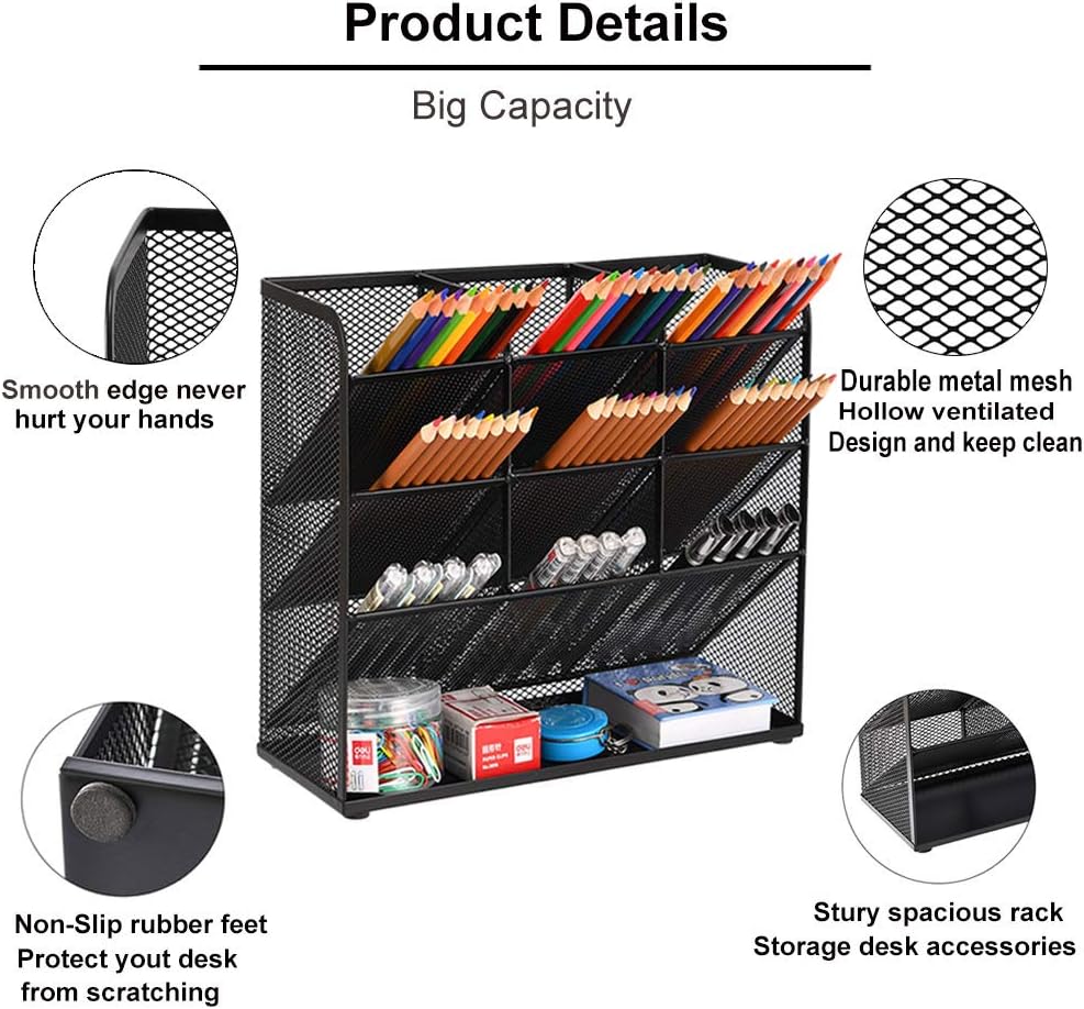 Marbrasse Mesh Desk Organizer, Multi-Functional Pen Holder, Pen Organizer for desk, Desktop Stationary Organizer, Storage Rack for School Home Office Art Supplies (Black): Home Improvement