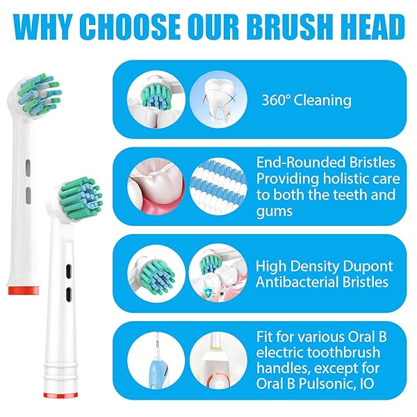 GENKENT 8 PACK REPLACEMENT TOOTHBRUSH HEADS COMPATIBLE WITH ORAL B BRAUN PRO 1000/500/1500/3000/5000/6000 CROSS ACTION HEAD